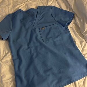Figs Classic Blue V-Neck Scrub Top